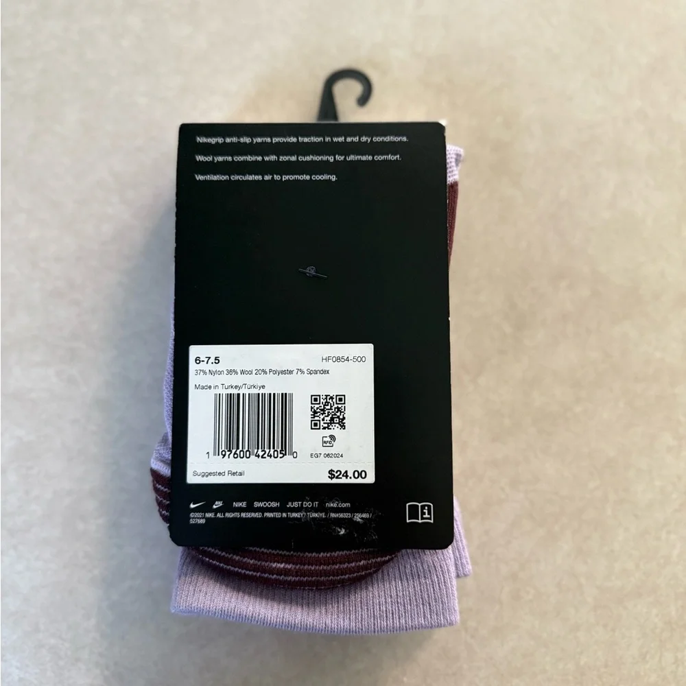 Nike Trail Running Wool Blend Crew Socks Purple Sz Men 6-7.5 Women 7.5-9 NWT